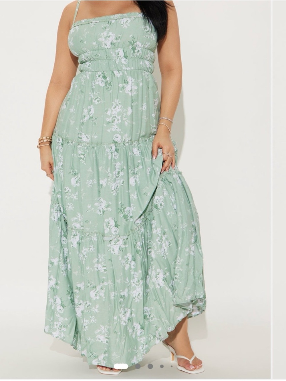Fashion Nova Mint Floral Tiered Maxi Dress